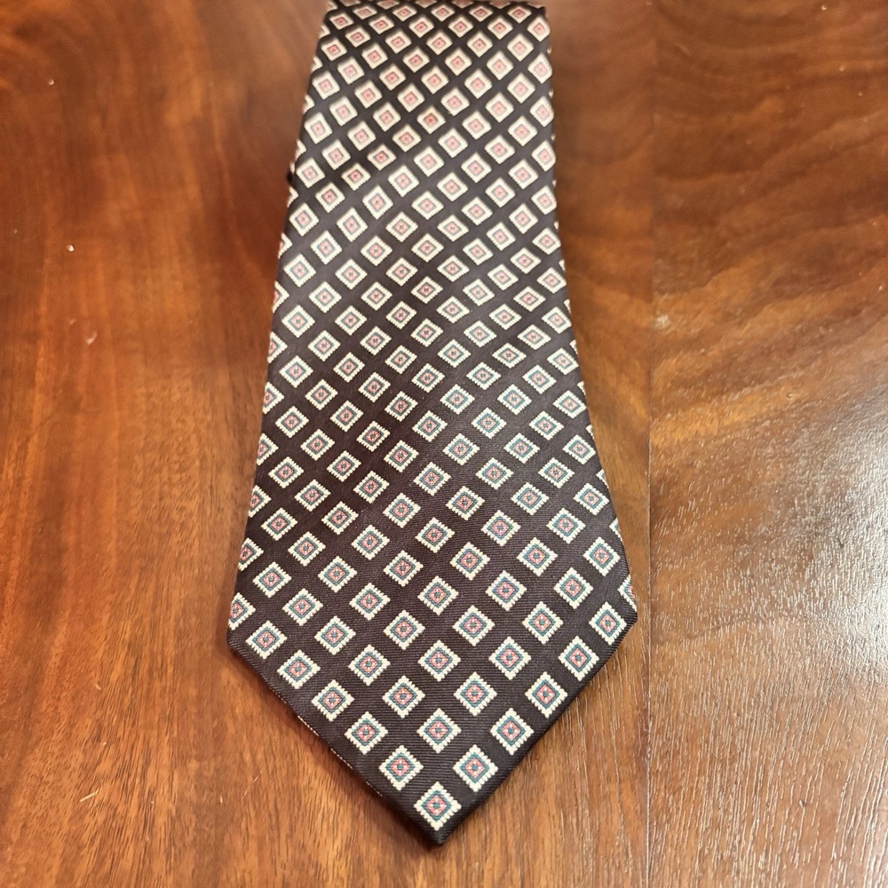 Ashford & Brooks London Silk Tie Black Geometric Diamond Pattern‎ Classic